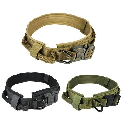 Metal-Buckle Tactical K9 Dog Collar With Hook & Loop Panel & Top Handle