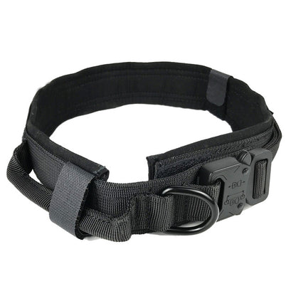 Metal-Buckle Tactical K9 Dog Collar With Hook & Loop Panel & Top Handle
