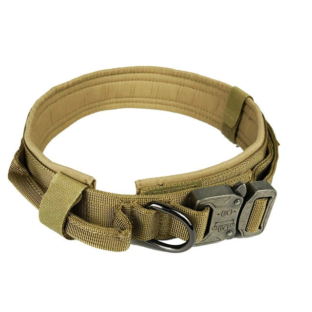 Metal-Buckle Tactical K9 Dog Collar With Hook & Loop Panel & Top Handle