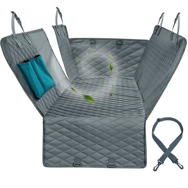 Waterproof Non-Slip Car Seat Hammock Cover With Pockets, Side Flaps, Headrest Straps, Seat-Anchors, & Mesh Window (+FREE SAFETY BELT!)