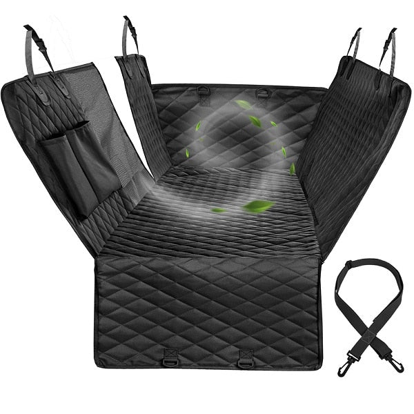 Waterproof Non-Slip Car Seat Hammock Cover With Pockets, Side Flaps, Headrest Straps, Seat-Anchors, & Mesh Window (+FREE SAFETY BELT!)