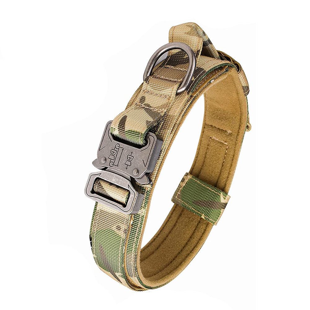 Metal-Buckle Tactical K9 Dog Collar With Hook & Loop Panel & Top Handle