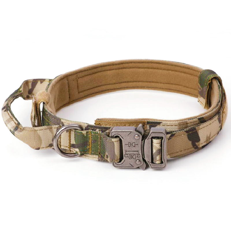 Metal-Buckle Tactical K9 Dog Collar With Hook & Loop Panel & Top Handle