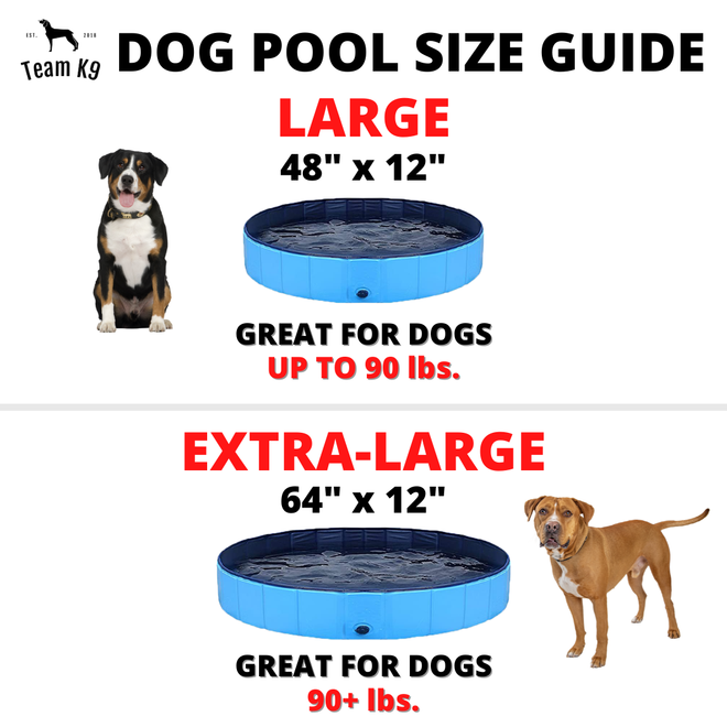 Team K9 dog pool Large and Extra Large visual size comparison
