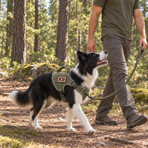 Border Collie in a small Team K9 harness