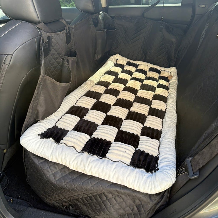 Team K9 plush backseat bed in the chosen color on a hard bottom seat cover