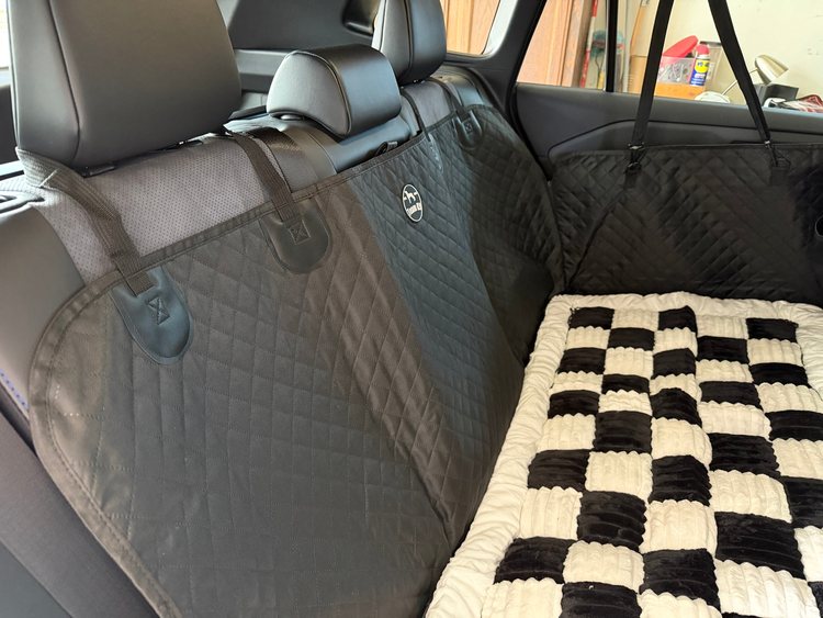 Customer photo from Deborah W.: the Large seat cover with the plush bed in her RAV4