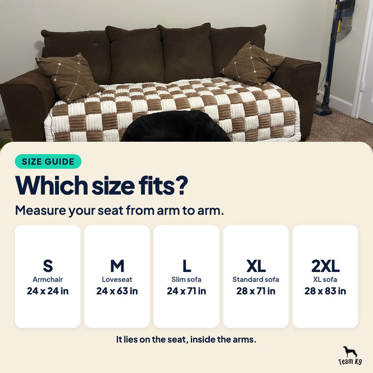Which size fits? Measure your seat from arm to arm. S 24 x 24 in, M 24 x 63 in, L 24 x 71 in, XL 28 x 71 in, 2XL 28 x 83 in.